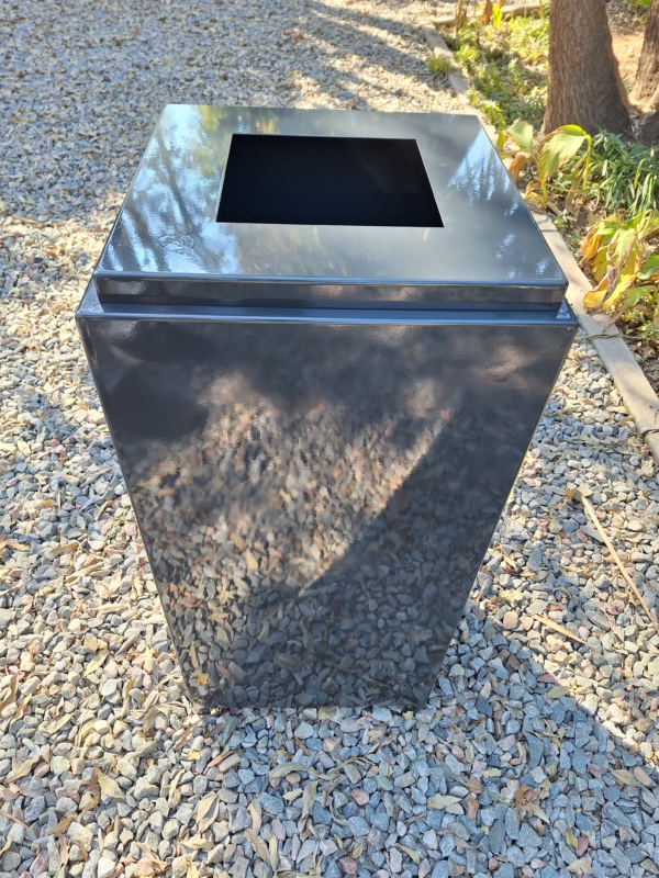 Photo of a square steel litter bin