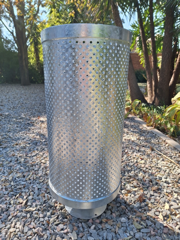Photo of a round steel litter bin in South Africa